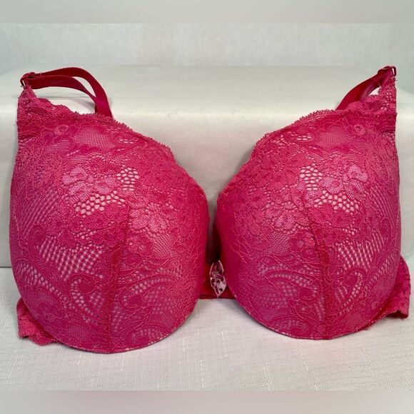 PINK LACE BRA VICTORIA’s SECRET ANGELS PADDED PUSH UP BRA 36C - Picture 1 of 6